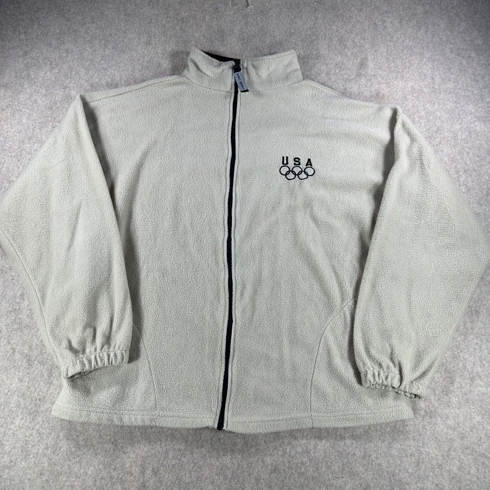 Team USA Mens Full Zip Fleece Jacket Olympic Rings Embroidered Cream Size XXL